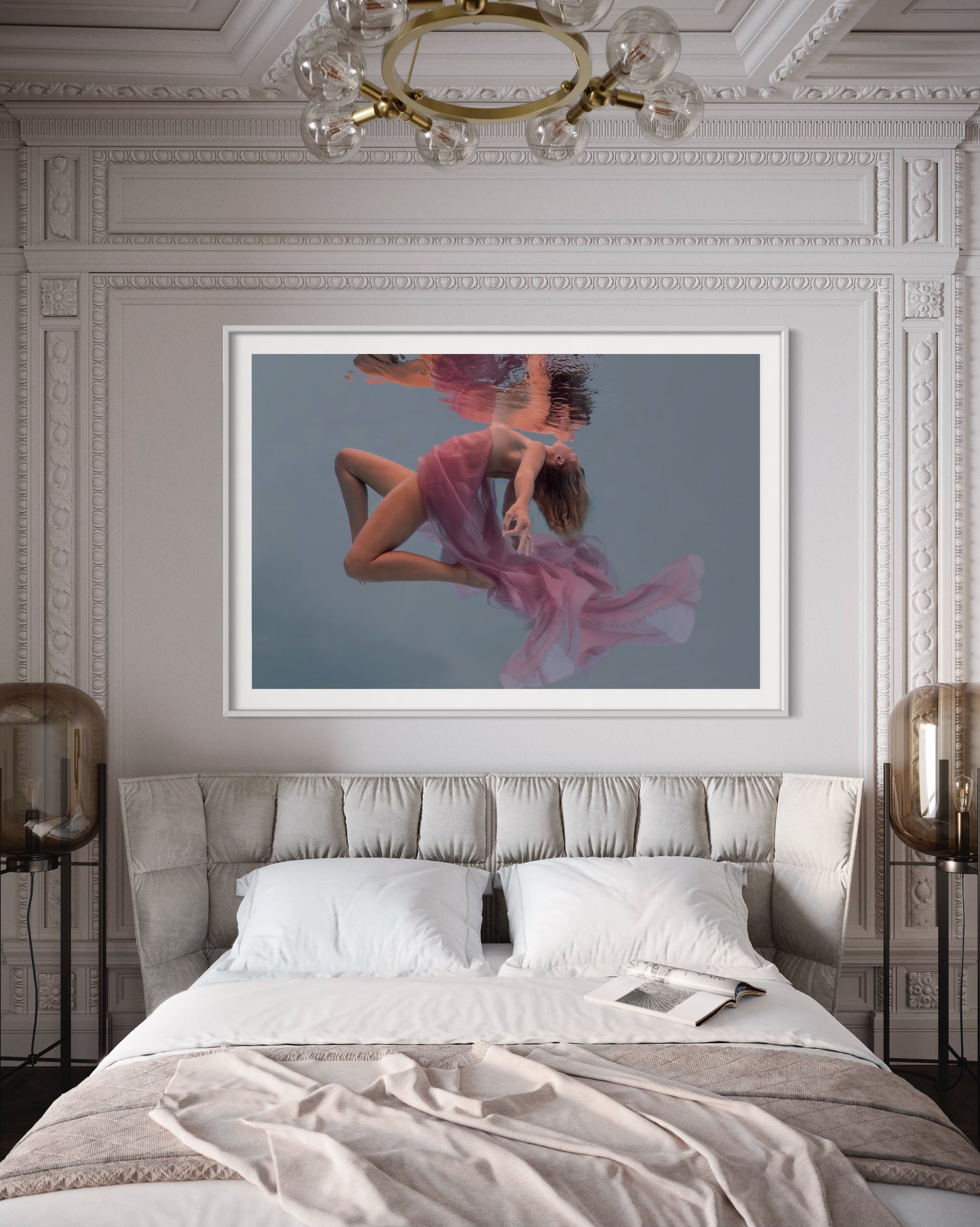 Athena by Liesel.Art: A captivating fine art print featuring a beautiful woman dancing on the surface of the water and her reflection looking back at her