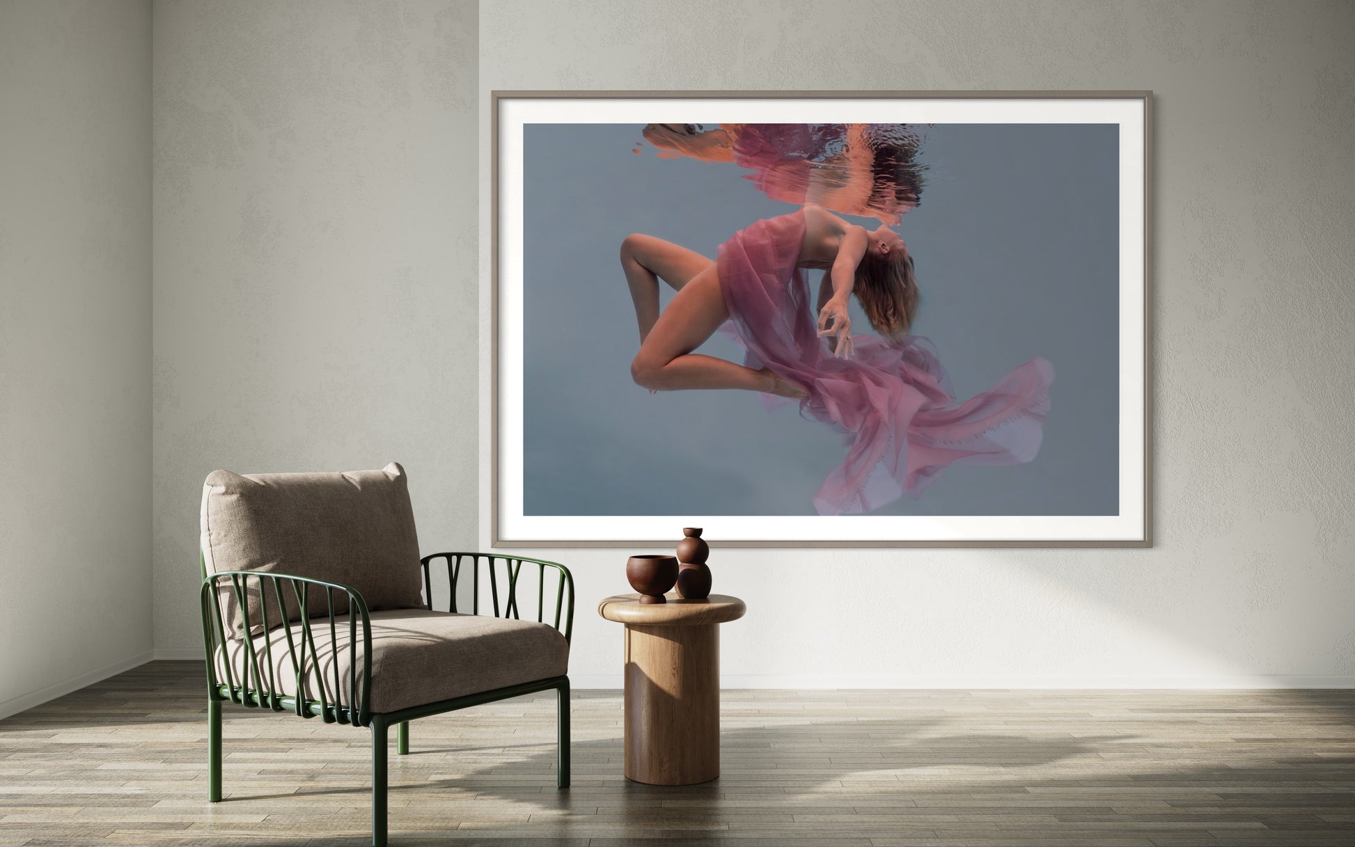 Athena by Liesel.Art: A captivating fine art print featuring a beautiful woman dancing on the surface of the water and her reflection looking back at her